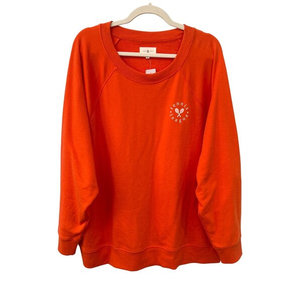 Lou & Grey Tennis League Cozy Cotton Terry Sweatshirt Size Women Crew Orange NEW - Picture 2 of 7